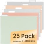 SUNEE 25 Count Hanging File Folders, Pastel Colors, Hanging File Folders Letter Size, Hanging Folders with 1/5-cut Tabs, Designed for Bulky Files, Filing Cabinets, Medical Charts