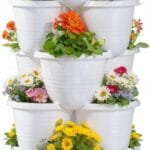 VECELO 5 Tier Vertical Garden Planter, Self Watering Stackable Planters with Wheels for Strawberries, Herbs, Flowers, Vegetables, White