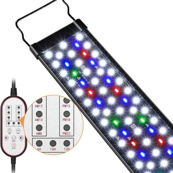 Aquarium Light, 14W 24/7 Natural Mode - Sunrise/Daylight/Moonlight Mode and Custom Mode with Expandable Bracket, Adjustable Timer and 7 Color Brightness for 12~18IN Fish Tank
