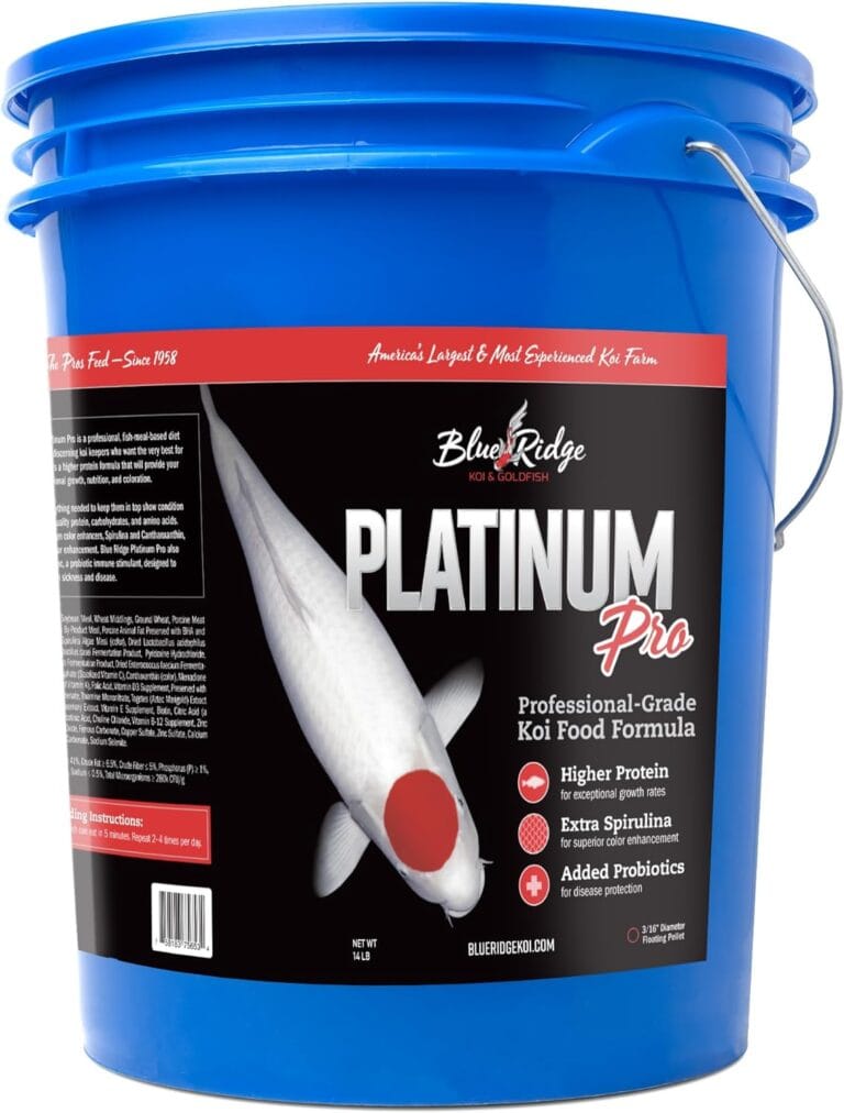Blue Ridge Koi Fish Food 14lb - Koi Food 3/16 Platinum Pro Formula Goldfish Food, Premium Fish Food for Ponds, Ponds Fish Food, Floating Pond Pellet