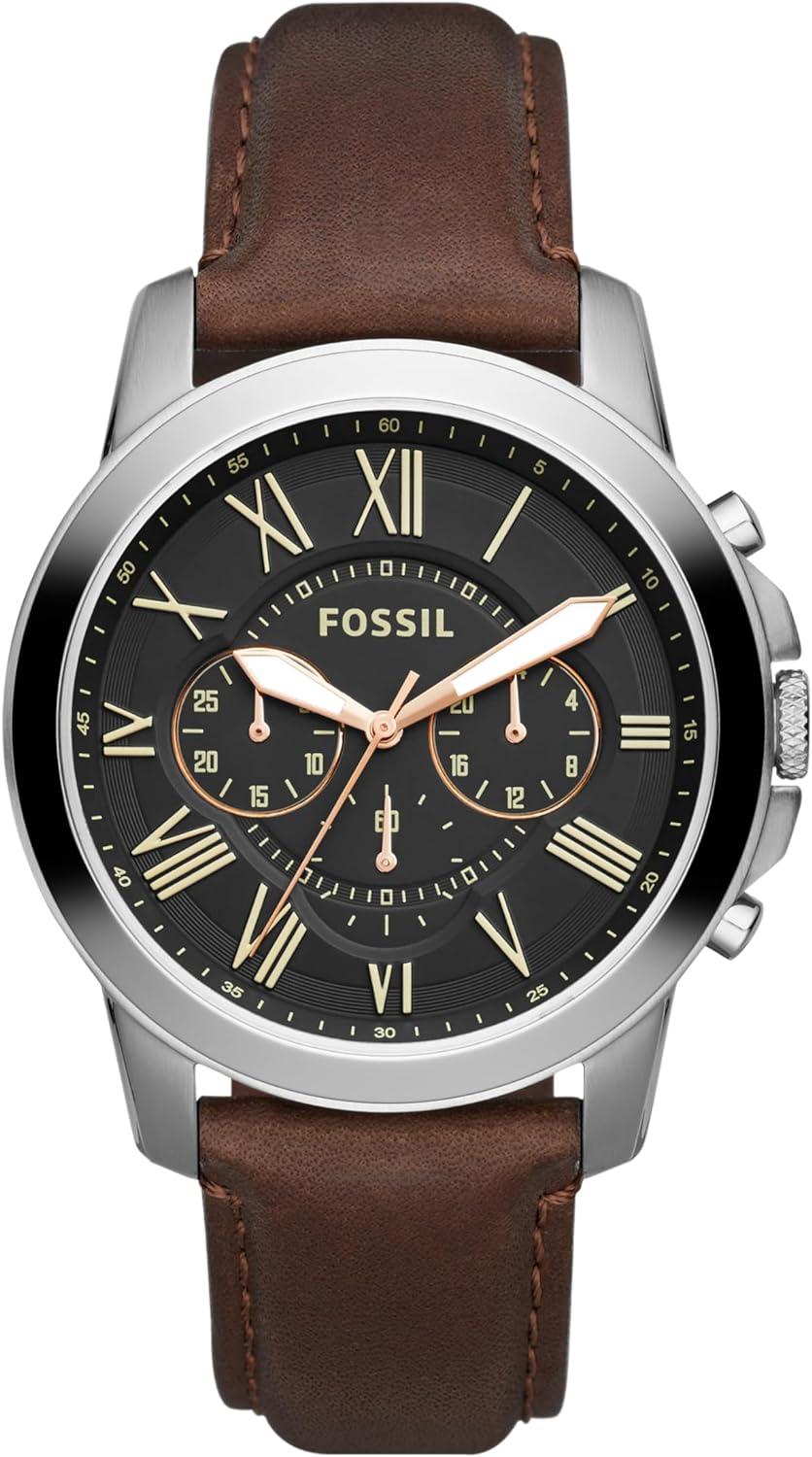 Fossil Men's Grant Quartz Stainless Steel And Leather Chronograph Watch Fossil Men's Grant Quartz Stainless Steel and Leather Chronograph Watch