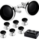 HAWSON Mens Cufflinks and Tuxedo Studs Set with Gift Box; Mens Jewelry or Accessories Suitable for Black Suit White Shirts Vest and Red Bow tie on Wedding or Anniversary and Birthday