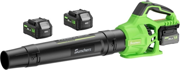 Leaf Blower Cordless with 2 x 4.0Ah Battery and Charger, 580CFM 160MPH Electric Blower with 2 Speeds, 20V Handheld Leaf Cleaner for Lawn Care, Blowing Leaves, Dust, Snow, Gravel for Patio, Yard, Green