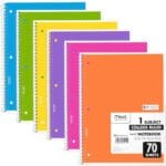 Mead Spiral Notebooks, 6 Pack, 1-Subject, College Ruled Paper, 8" x 10-1/2", 70 Sheets, Assorted Bright Colors (830050-ECM)