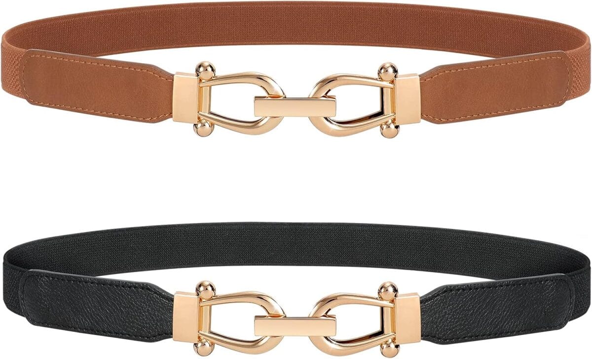JASGOOD Women Stretchy Waist Belt Retro Elastic Skinny Belt for Ladies with Gold Buckle