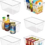 Vtopmart Clear Plastic Storage Bins, 6 PCS Pantry Organizer Bins with Handle for Refrigerator, Fridge, Cabinet, Kitchen, Countertops, Cupboard, Freezer Organization,Medium