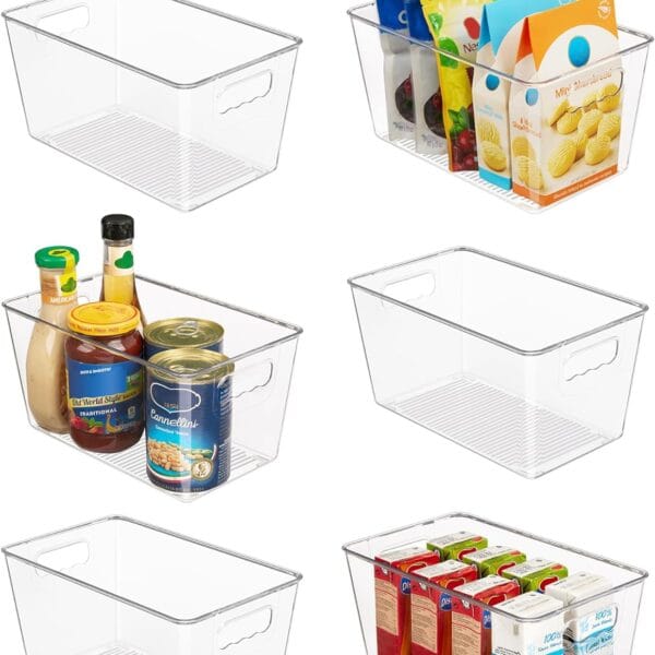 Vtopmart Clear Plastic Storage Bins, 6 PCS Pantry Organizer Bins with Handle for Refrigerator, Fridge, Cabinet, Kitchen, Countertops, Cupboard, Freezer Organization,Medium