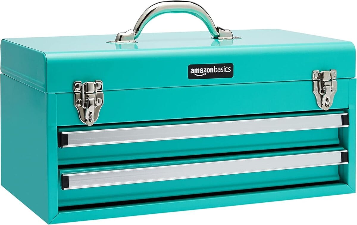 Amazon Basics 2-Drawer Steel Organization Chest - Turquoise Powder Coated Finish, 18.11 x 8.66 x 9.45 inches