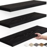 BAYKA Floating Shelves for Wall, Wall Mounted Rustic Wood Shelves for Bathroom, Bedroom, Living Room, Kitchen, Hanging Shelf for Books/Storage/Room Decor with 22lbs Capacity (Black, Set of 3, 15.7in)