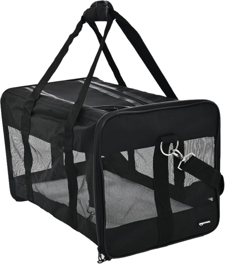 Amazon Basics Soft-Sided Mesh Pet Travel Carrier for Dog, Cat, up to 22 pounds, 19.7" L x 12" W x 12" H, Black