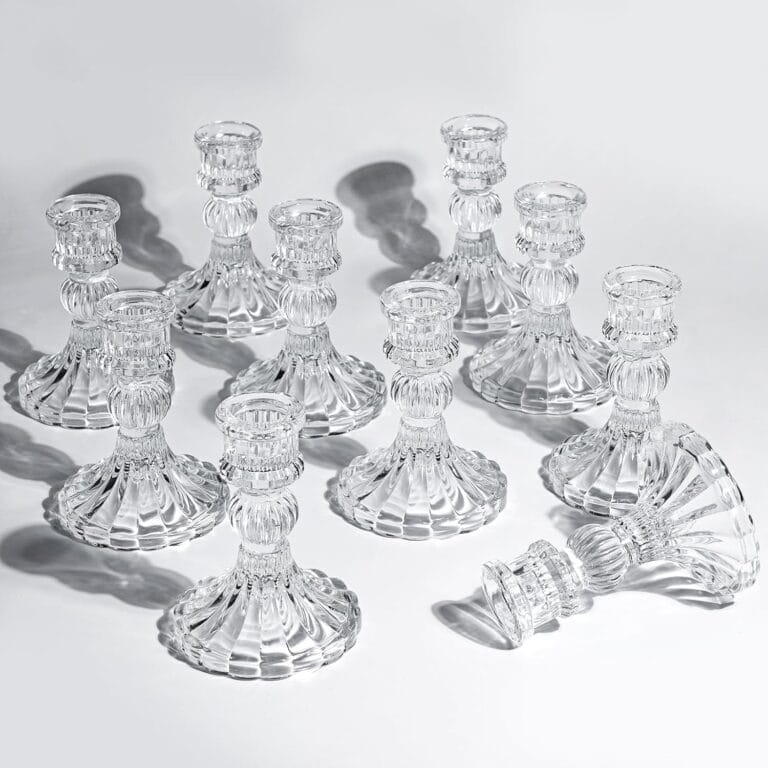 10 Pcs 4" Tall Glass Candlestick Holders Bulk Clear Glass Taper Candle Holder Set Crystal Candle Holders for Table Centerpiece, Candle Sticks Holder Decor for Wedding, Thanksgiving, Valentine's Day