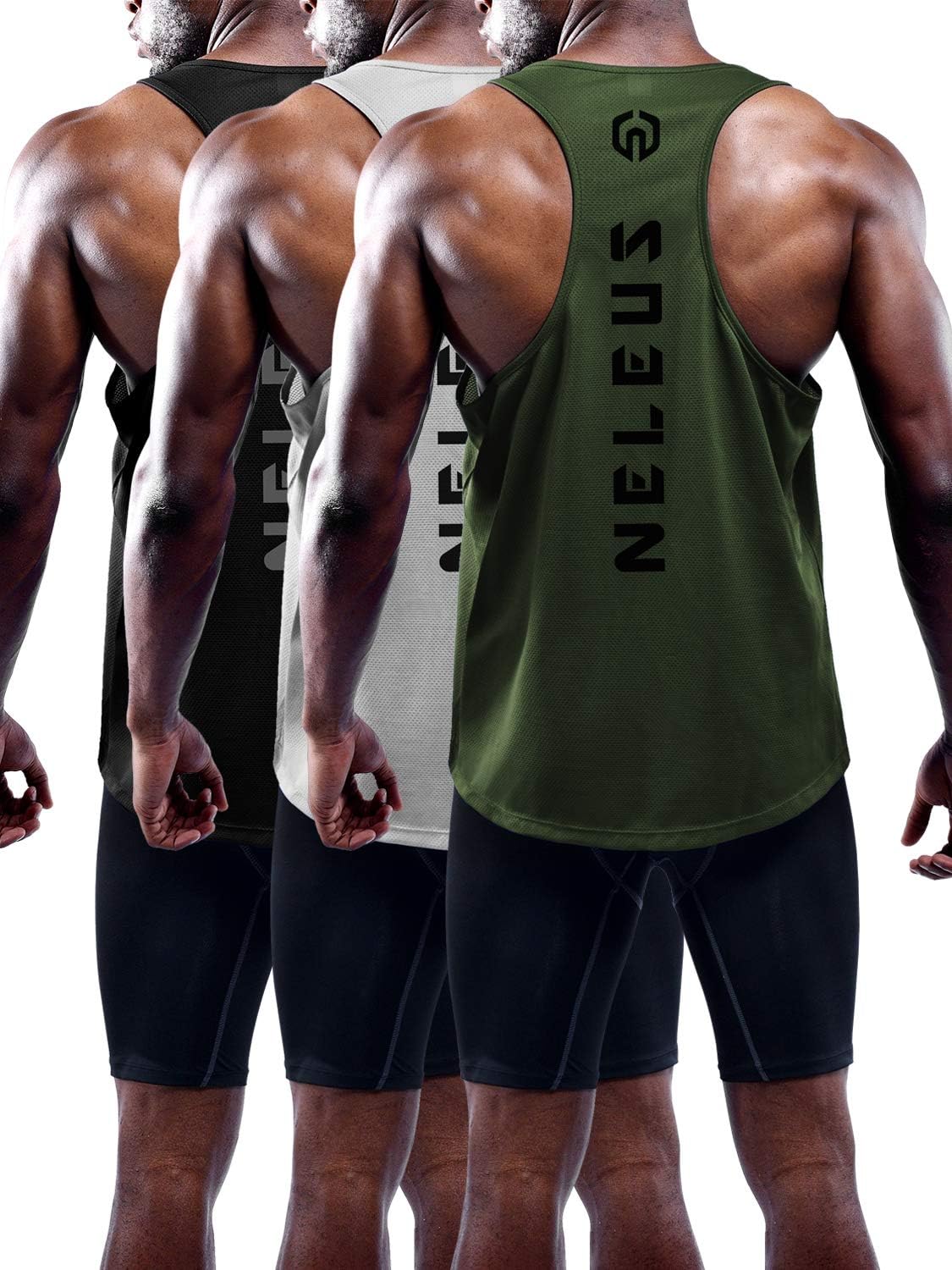 NELEUS Men's 3 Pack Dry Fit Y Back Muscle Tank Top NELEUS Men's 3 Pack Dry Fit Y-Back Muscle Tank Top