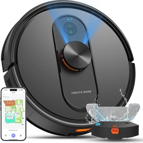 Robot Vacuum and Mop with Mapping, 5000Pa Robotic Vacuums with LiDAR Navigation,No-Go Zones,Wi-Fi/App/Alexa Control, Self-Recharging Vacuum Robot for Pet Hair,Hard Floor,Carpet