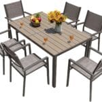 Homall Patio Dining Set 7 Pieces Outdoor Furniture Table and 6 Textilene Chairs, Light Grey