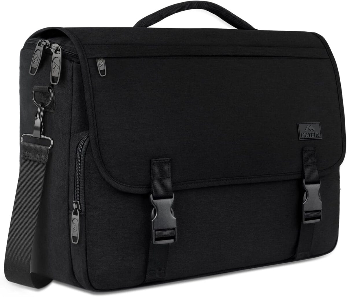 MATEIN Messenger Bag for Men, Briefcases Lightweight Men's Laptop Bag 15.6 inch Water Resistant Crossbody School Satchel Bags Computer Work Office Bag with Shoulder Strap, Black