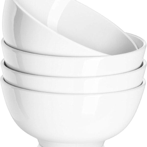 DOWAN 22 OZ White Ceramic Bowls Set of 4 - Perfect for Soup Bowls for Kitchen, Cereal Bowl, Ramen Bowl, Microwave Safe for Oatmeal, Fruit,Salad and Rice Bowl - Dishwasher & Microwave Safe