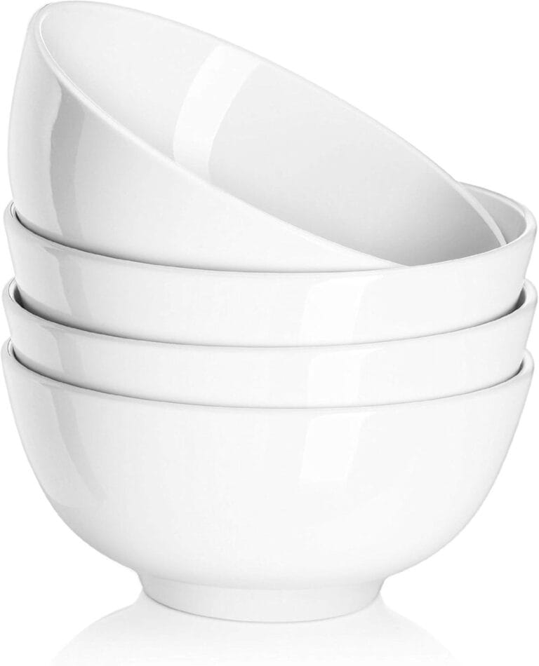 DOWAN 22 OZ White Ceramic Bowls Set of 4 - Perfect for Soup Bowls for Kitchen, Cereal Bowl, Ramen Bowl, Microwave Safe for Oatmeal, Fruit,Salad and Rice Bowl - Dishwasher & Microwave Safe