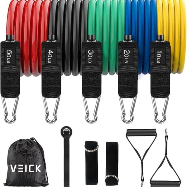 VEICK Resistance Bands, Exercise Bands, Workout Bands Set for Working Out with Handles for Men Women, Elastic Exercising Bands for Fitness Weights Work Out at Home Gym