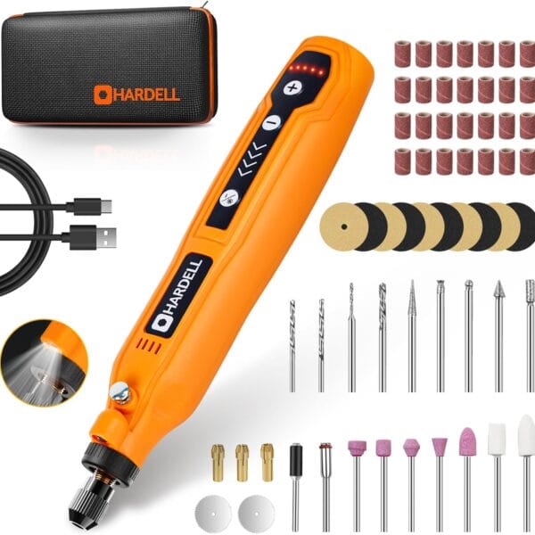 HARDELL Mini Cordless Rotary Tool Kit, 5-Speed and USB Charging with 61 Accessories, Multi-Purpose 3.7V Power Rotary Tool for Sanding, Polishing, Drilling, Etching, Engraving, DIY Crafts
