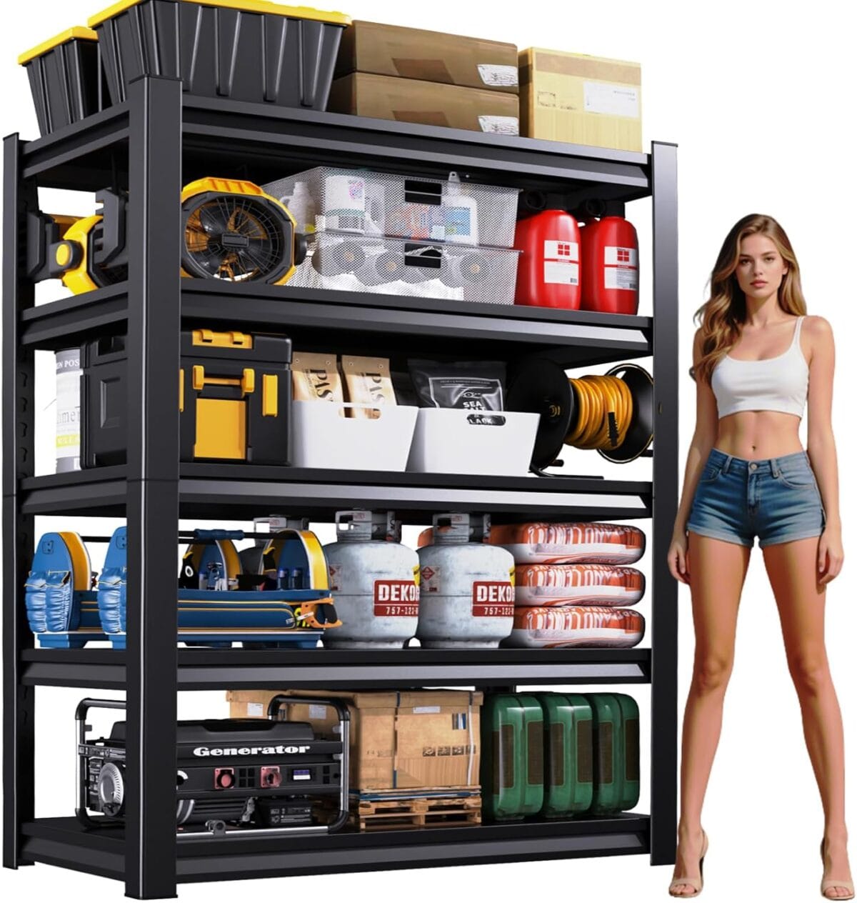 72''H Garage Shelving Heavy Duty 5-Tier Adjustable Storage Shelves Unit,3000 LBS Metal Utility Rack Shelf for Industries, Warehouses, Basement,Black (72'H x 36''W x 16''D)