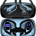 bmani Wireless Earbuds Bluetooth Headphones 48hrs Play Back Sport Earphones with LED Display Over-Ear Buds with Earhooks Built-in Mic Headset for Workout Black