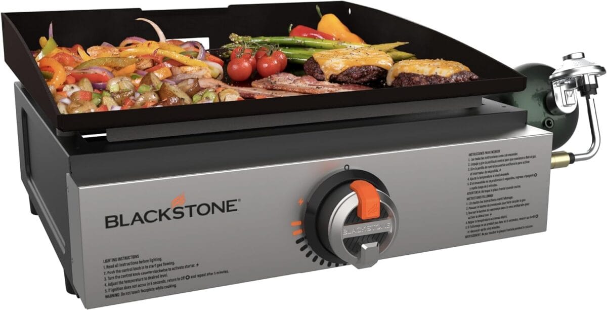 Blackstone 1971 Original 17 Tabletop Griddle with Stainless Steel Front Plate, Powder Coated Steel, Black