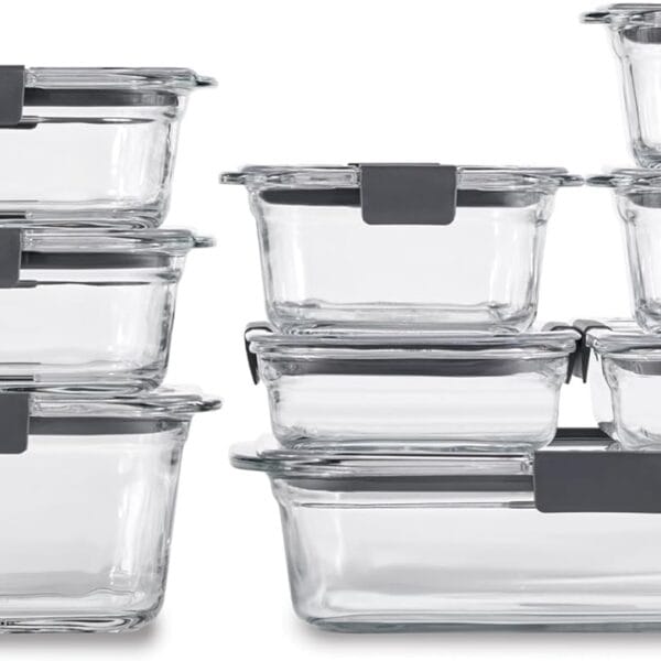 Rubbermaid Brilliance Glass Food Storage Containers, Assorted Sizes, Set of 9, BPA-Free, Leak-Proof, Clear