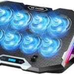 ICE COOREL Gaming Laptop Cooling Pad with 8 Cooling Fans, Laptop Fan Cooler Pad for 15-17.3 Inch, Notebook Cooler Stand with 6 Height Adjustable, RGB Cooling Pad with Two USB Port + Phone Stand