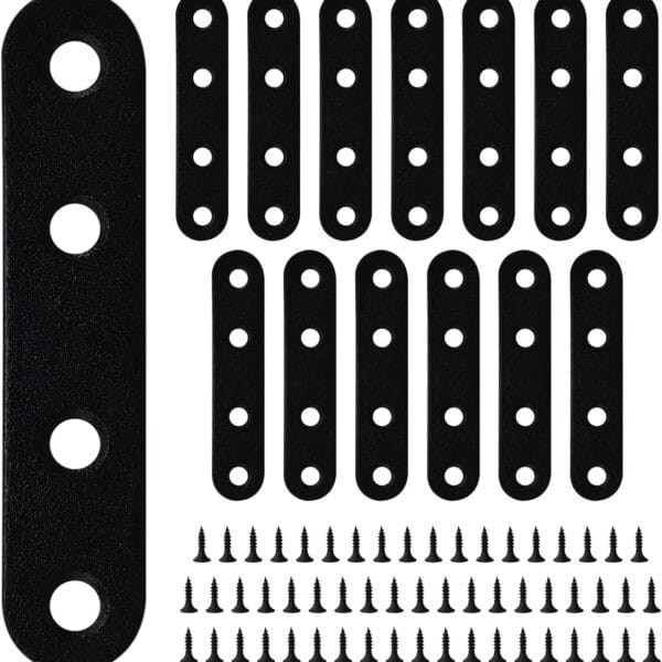 14PCS 2.99 x 0.63 Black Straight Flat Brace, Stainless Steel Sturdy Bracket, Metal Strap for Wood Furniture Chair with 56PCS Screws