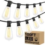 Brightever LED Outdoor String Lights 100FT Patio Lights with 52 Shatterproof ST38 Vintage Edison Bulbs, Outside Hanging Light Waterproof for Porch, Deck, Garden, Backyard, Balcony, Dimmable 2700K