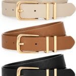 LEACOOLKEY 3 Pack Women's Leather Belts for Jeans Dress Pants Fashion Ladies Leather Belts with Gold/Sliver Buckle