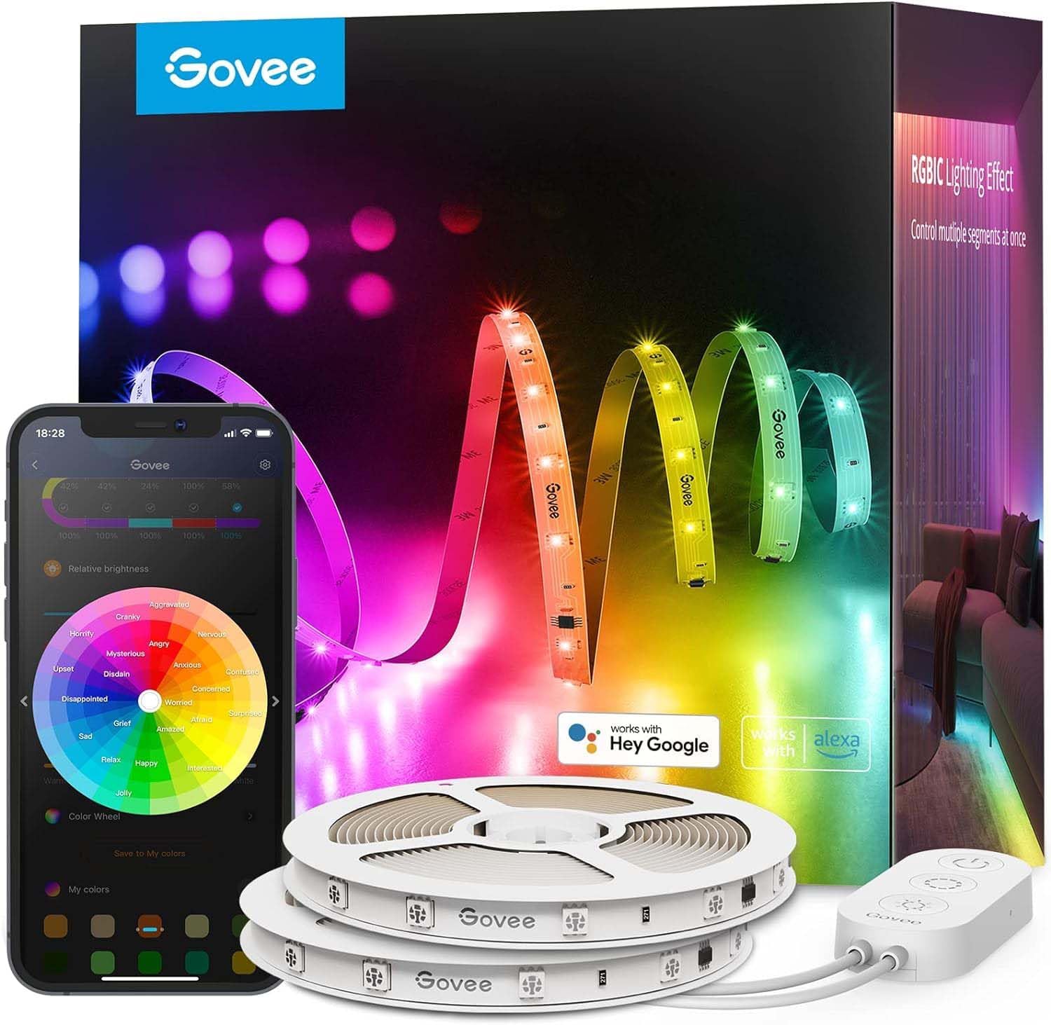 Govee 100ft RGBIC LED Strip Lights, Smart LED Lights Work With Alexa And Google Assistant, LED Lights For Bedroom WiFi App Control Segmented DIY Multiple Colors, Color Changing Light, (2 X 50ft) Govee 100ft RGBIC LED Strip Lights, Smart LED Lights Work with Alexa and Google Assistant, LED Lights for Bedroom WiFi App Control Segmented DIY Multiple Colors, Color Changing Light, (2 x 50ft)