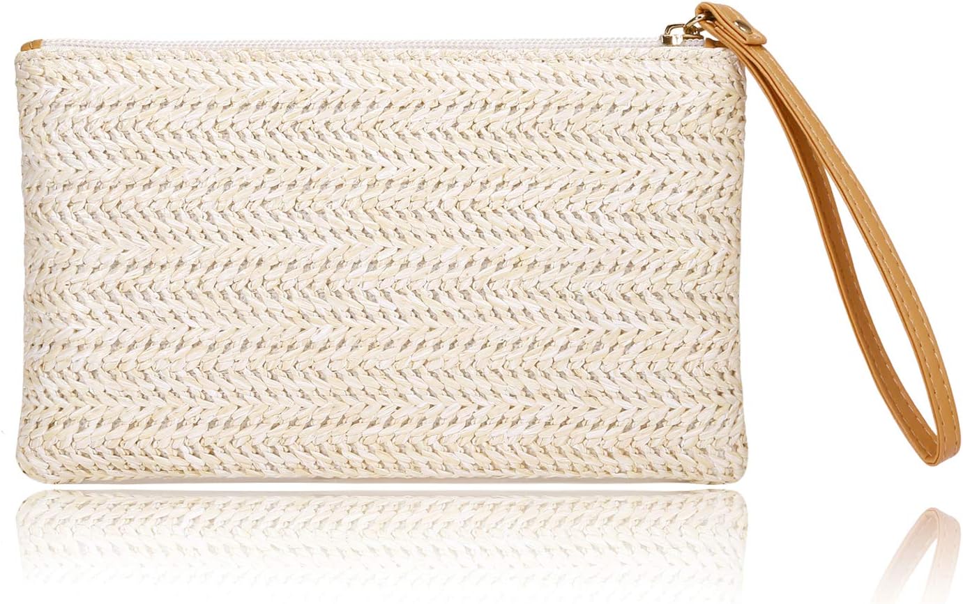 COOKOOKY Womens Straw Clutch Bag Bohemian Summer Beach Straw Purse Zipper Wristlet Wallets For Women COOKOOKY Womens Straw Clutch Bag Bohemian Summer Beach Straw Purse Zipper Wristlet Wallets for Women