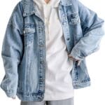 LifeShe Oversized Denim Jacket Women Boyfriend Long Jean Jacket Fall Loose Shacket Trucker Coats