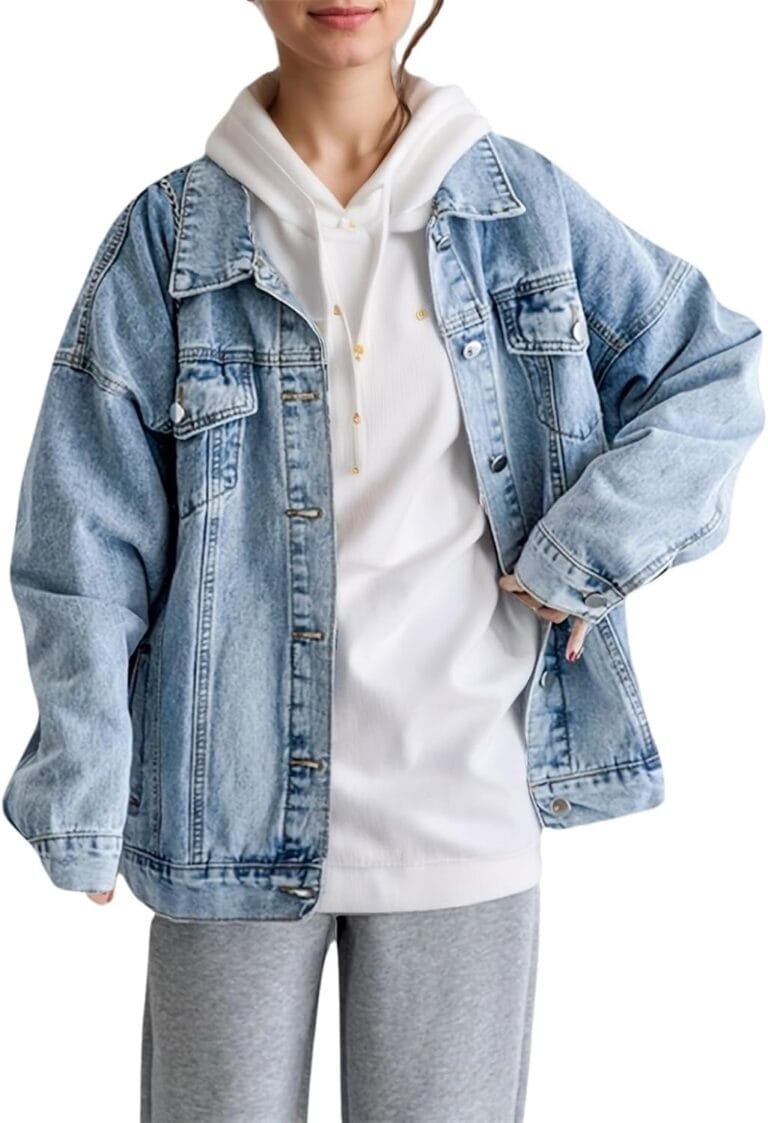 LifeShe Oversized Denim Jacket Women Boyfriend Long Jean Jacket Fall Loose Shacket Trucker Coats