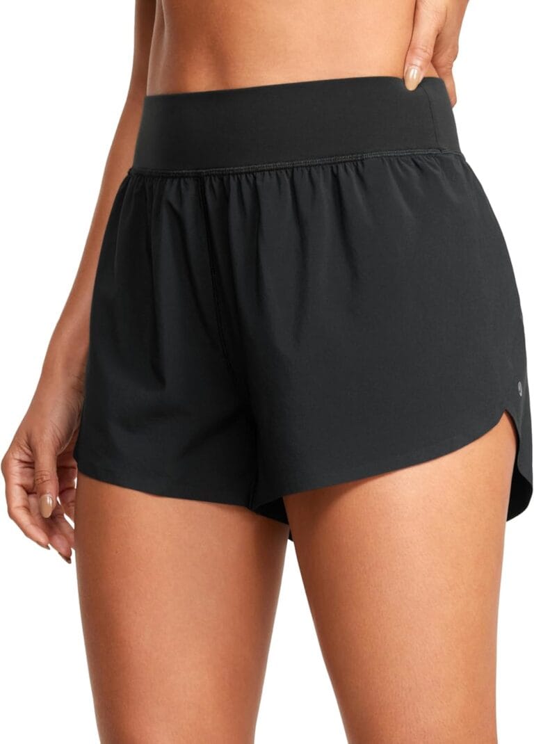 CRZ YOGA High Waisted Dolphin Athletic Running Shorts for Women 3" High Split Comfy Mesh Liner for Gym Workout Track