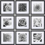 eletecpro 12x12 Picture Frames Set of 9 Classic Gallery Wall Frame Set Displays 8x8 Photo with Mat or 12x12 without Mat, Square Collage Wall Decor, Black Home Decor for Hanging