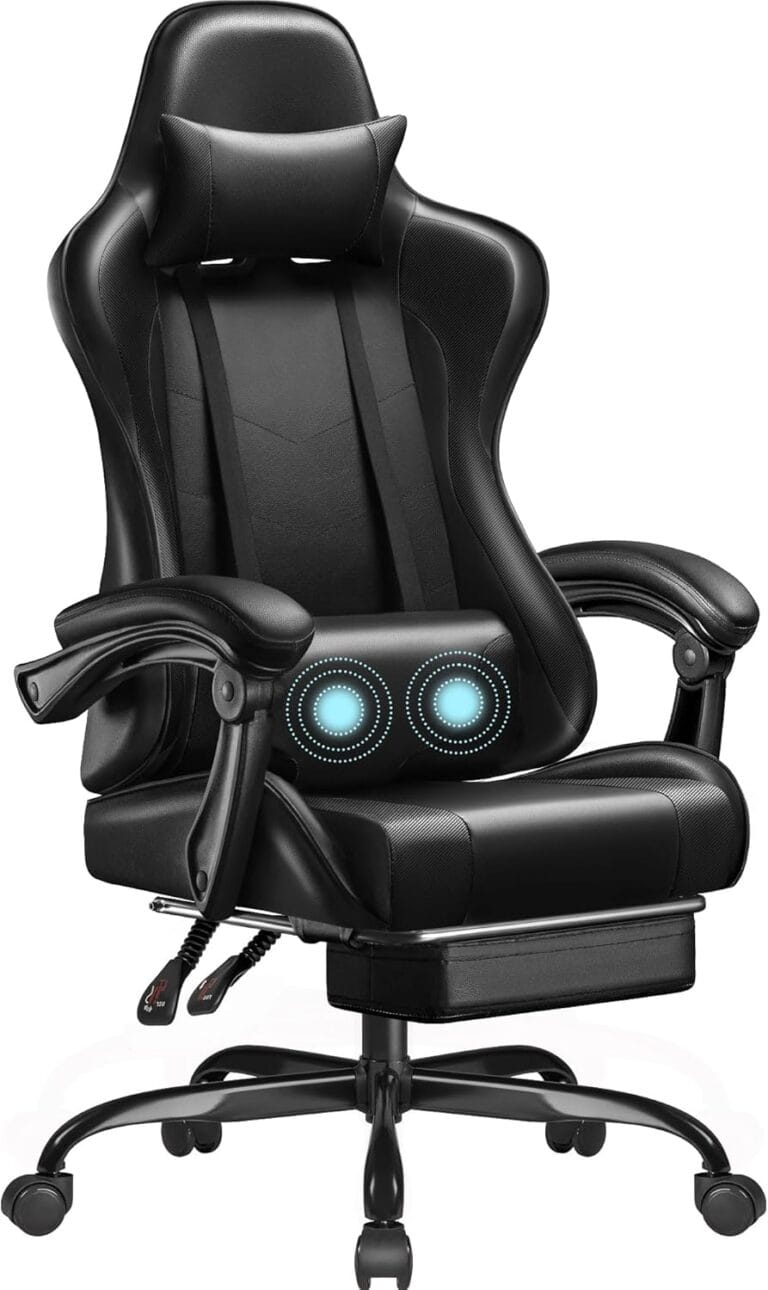 Homall Gaming Chair, Video Game Chair with Footrest and Massage Lumbar Support, Ergonomic Computer Chair Height Adjustable with Swivel Seat and Headrest (Dark Black)