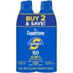 Coppertone Sport Sunscreen Spray SPF 50, Water Resistant Spray Sunscreen Pack, 5.5 Oz, Pack of 2 (Packaging May Vary)
