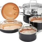 Amazon Basics Ceramic Nonstick Pots and Pans Cookware Set, Non-Toxic, 10-Piece Set- Copper Color