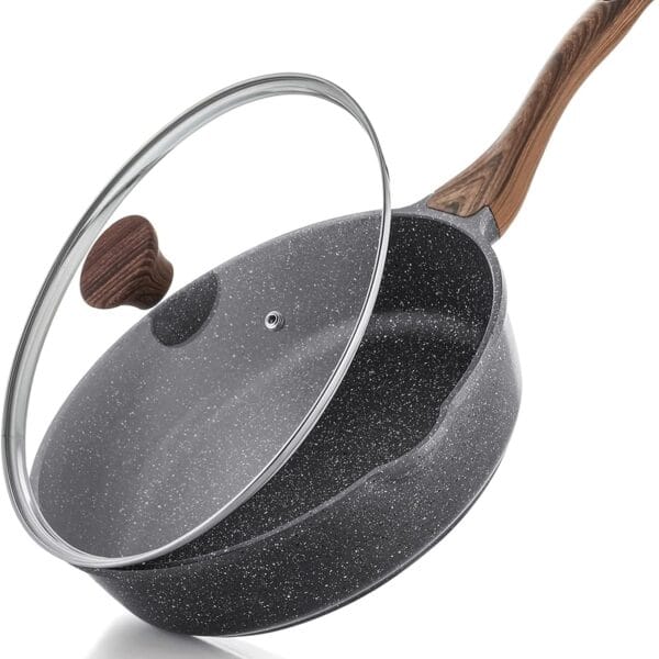 SENSARTE Nonstick Skillet, Deep Frying Pan 10/11/12-inch, Saute Pan with Lid, Stay-cool Handle, Healthy Stone Cookware Cooking Pan, Induction Compatible, PFOA Free (10-Inch/3.5QT)