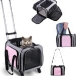 Pet Carrier Airline Approved on Wheels - Two Sided Expandable Cat Soft Carrier for Puppy and Cats Under 26lbs, Rolling Cat Carrier for Airplane, Camping, Outdoor