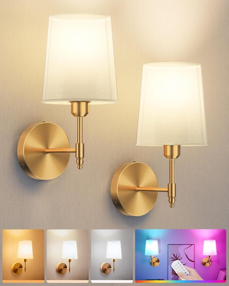 Ouyulong Battery Operated Wall Sconces Set of 2, Wireless Rechargeable Dimmable Wall Light with 5600mAh RGB Bulb and Remote for Bedroom, Living Room, Hallway (Gold)