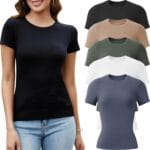 5 Pack Crew Neck T Shirts for Women Daily Casual Womens Fitted Tshirt Basic Tops for Women Stretchy Womens Tees