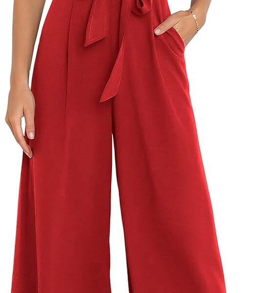 ANRABESS Women Summer Dressy Jumpsuits One Shoulder Sleeveless Casual Wide Leg Pants Romper Jumper 2025 Trendy Outfits