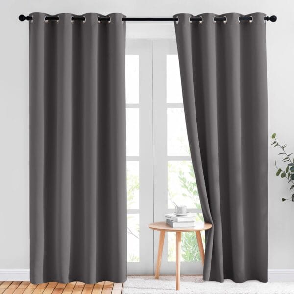 NICETOWN Gray Blackout Curtains for Bedroom 84 inches Long - Thermal Drapes Grommet Room Darkening Curtains Noise Reducing Window Treatments for Living Room (2 Panels, W52 x L84, Grey)