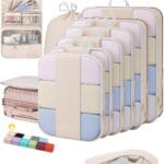 OlarHike 10 Set Compression Packing Cubes for Travel Women Mom,Luggage Clothes Storage Gifts for Travelers,Airplane/Cruise/Car/Train Travel Essentials,Compressible Expandable Saver Space Bags(Beige)