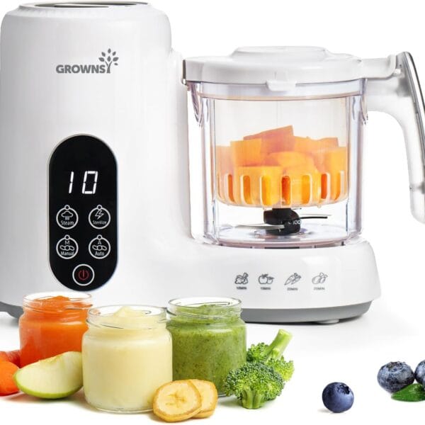 GROWNSY Baby Food Maker with Steam Basket, One Step Baby Food Processor Steamer Puree Blender Grinder Mills Machine, Auto Cooking Grinding and Sterili-zing for Healthy Homemade Baby Food, BPA-Free