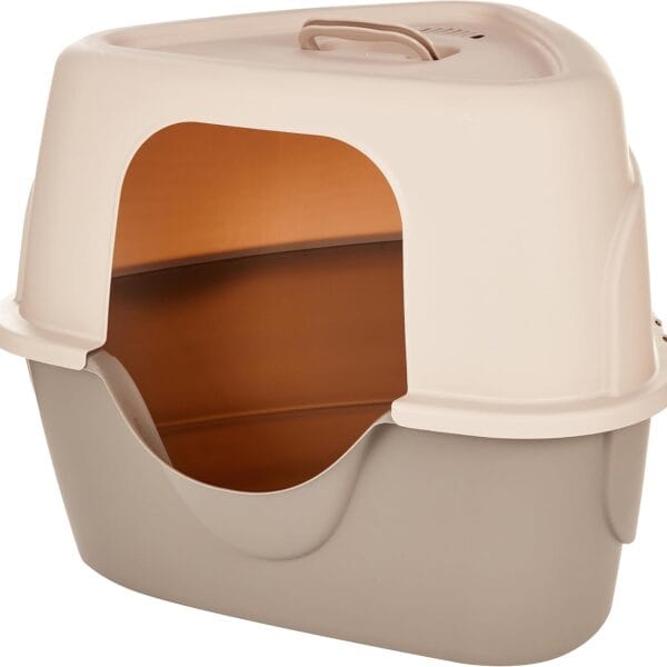 Amazon Basics Cat Litter Box with Lid, No-Mess, Standard, unisex, Charcoal, 26 in x 23 in x 20 in