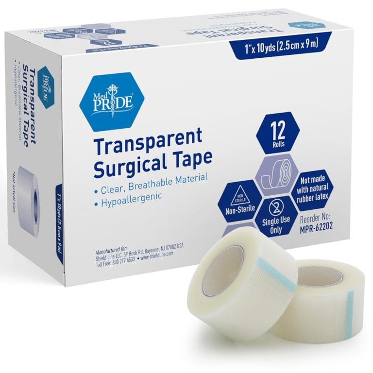 MED PRIDE Transparent Surgical Tape 1" X 10 Yards, 12 Pack Medical Tape Bulk Case, Breathable Hypoallergenic Adhesive Bandage Tape for Wound Care, Latex & Rubber Free